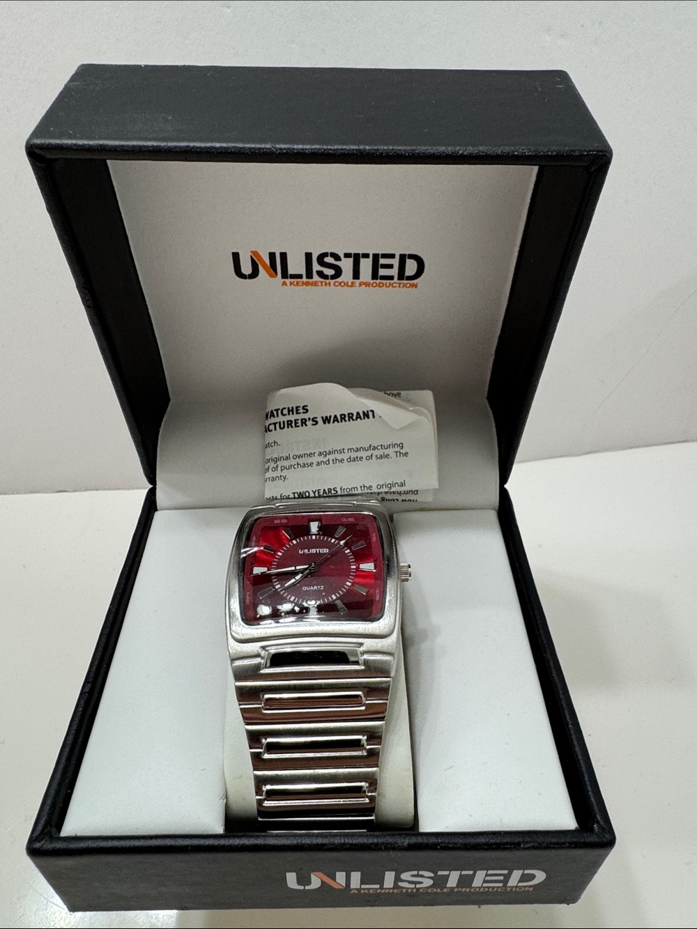 Unlisted Men's Silver Watch with Red Dial and Stainless Bracelet